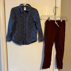 Blue Button-Up Shirt and maroon Pants Set